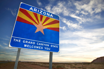 welcome to Arizona sign. Arizona driving laws, concept image.